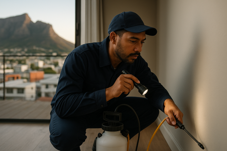 Effective Pest Control Services in Cape Town A pest control professional inspecting a residential property in Cape Town.